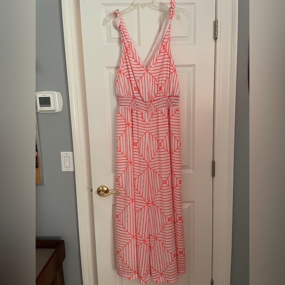 Vineyard Vines Coral and White Geometric Maxi Dress